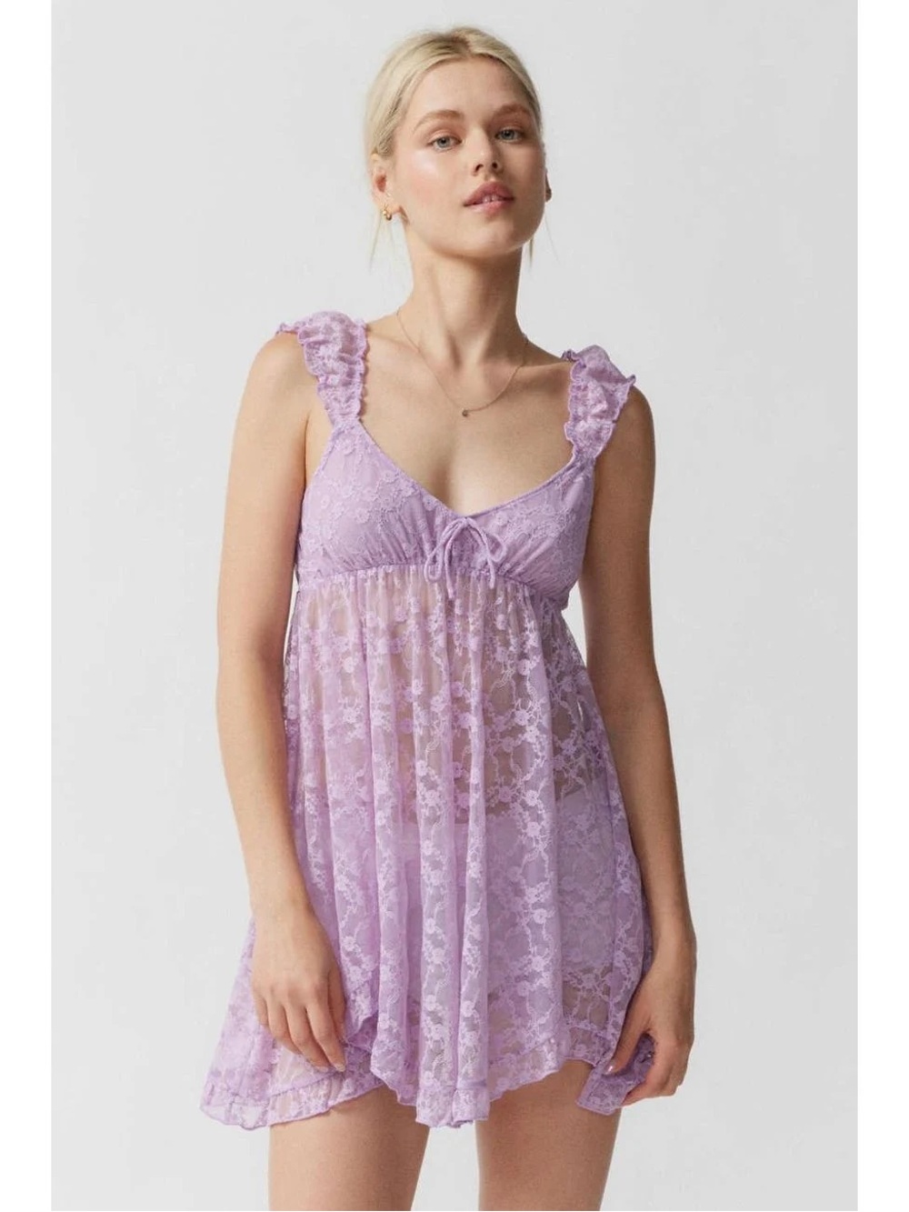 Out From Under Let's Dream Sheer Lace Slip Dress in lavender NWT Size M